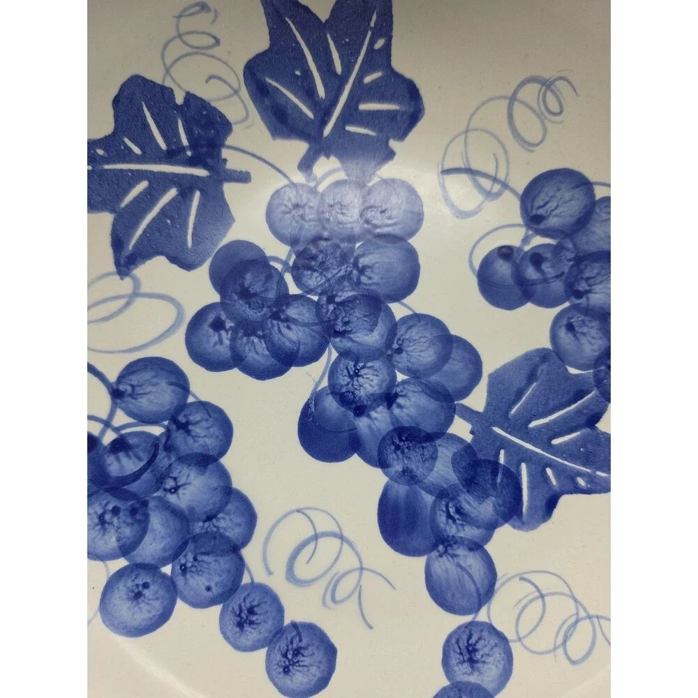 Vintage Pier One Large Serving Bowl Hand Painted Ceramic Blue Grapes Italy Made